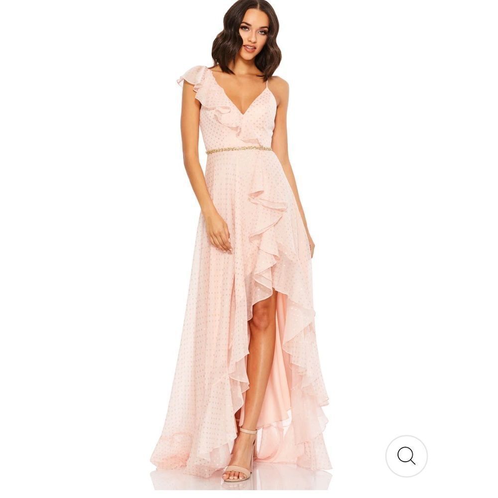 MAC DUGGAL POLKA DOT ASYMMETRICAL RUFFLE
GOWN NWT